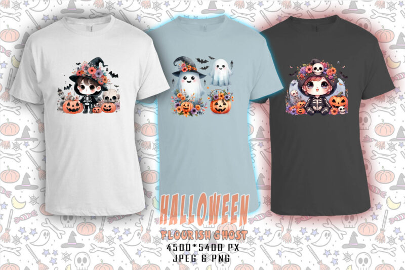 Colourful Halloween Flourish Party with Ghost t-shirt design bundle of 20 design
