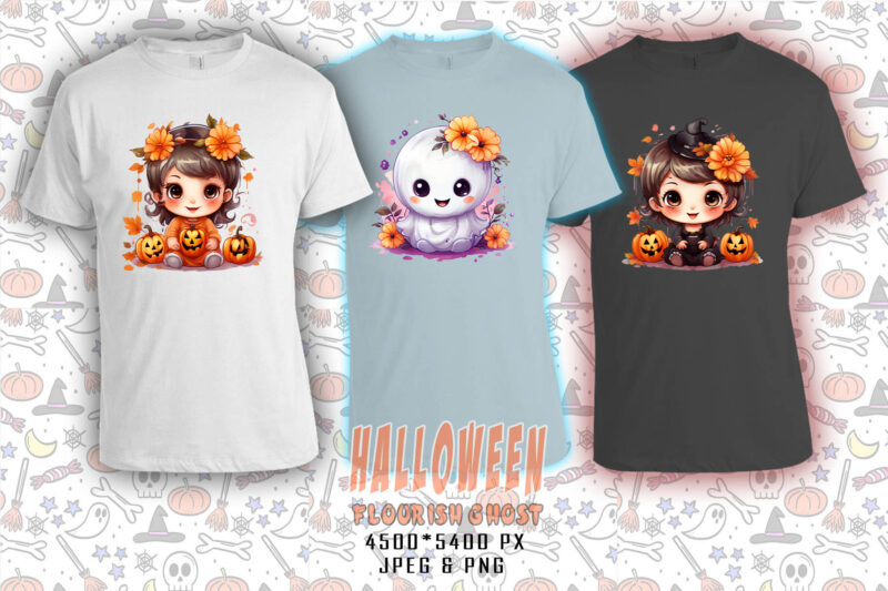 Colourful Halloween Flourish Party with Ghost t-shirt design bundle of 20 design