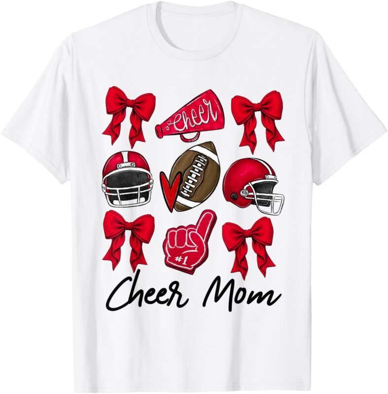 Football Coquette Bow Cheer Mom Red T-Shirt