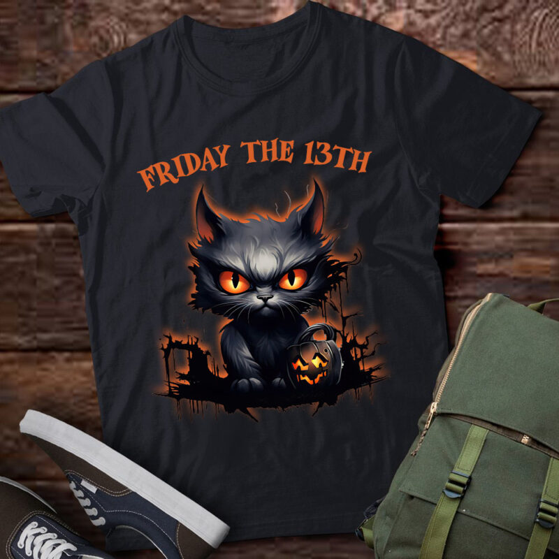 Friday the 13th 2024 Black Cat Halloween Funny Cat Mom Dad T-Shirt ltsp