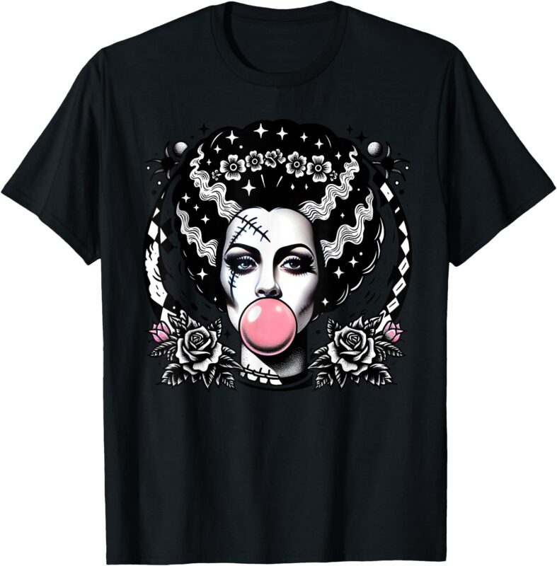 Funny Frankenstein Monster And Bride Bubble Gum Halloween T-Shirt