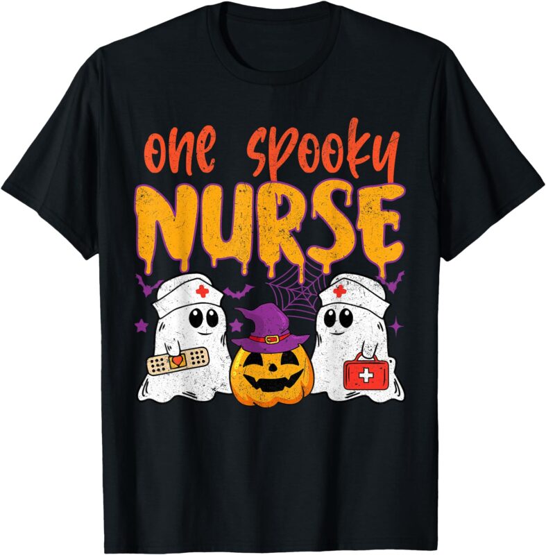 Ghosts One Spooky Nurse Halloween Nurse Fall Scrub RN Women T-Shirt