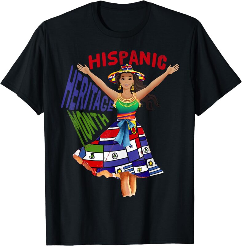Girl in Hispanic Heritage Month Dress Flags Latino Girls T-Shirt