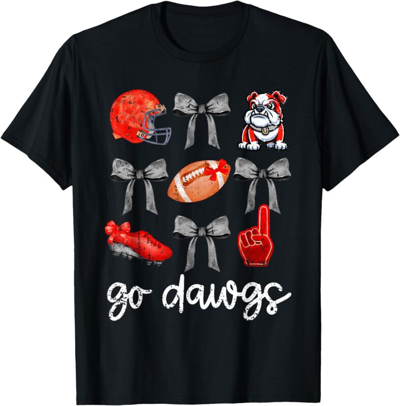 Go Dawgs Football Game Day Coquette Bulldogs Bow T-Shirt