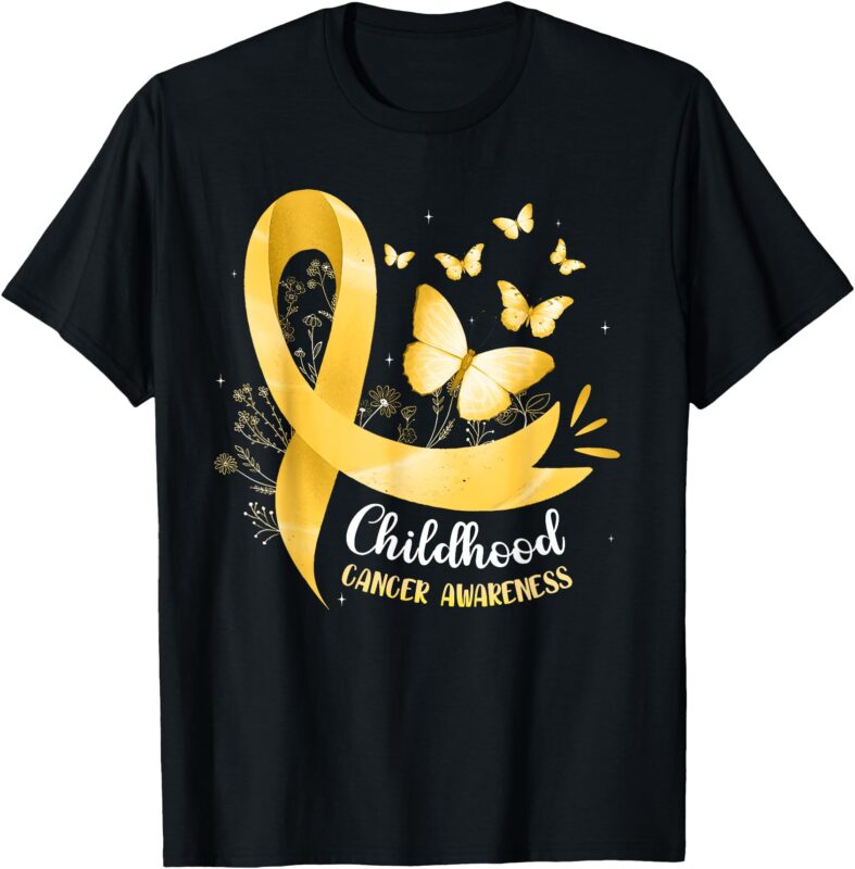 Gold Ribbon Childhood Cancer Awareness Girls Kids Women T-Shirt