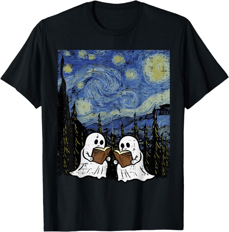 Halloween Ghosts Books Starry Night Costume Men Women Kids T-Shirt