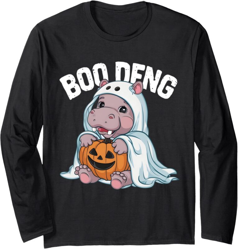 Halloween Moo Deng Baby Hippo Boo Deng Long Sleeve T-Shirt