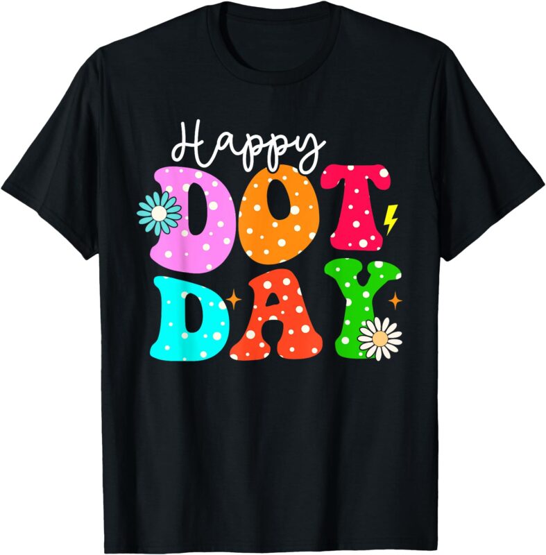 Happy Dot Day Hippie Flowers Smile Face Groovy Teacher Kids T-Shirt