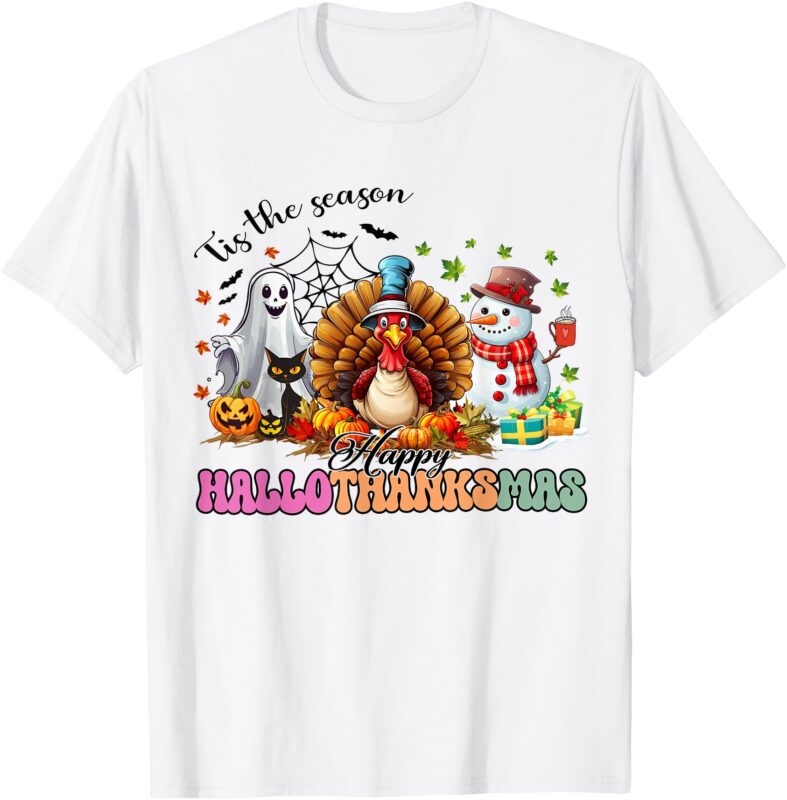 Happy Hallothanksmas Funny Halloween Thanksgiving Christmas T-Shirt