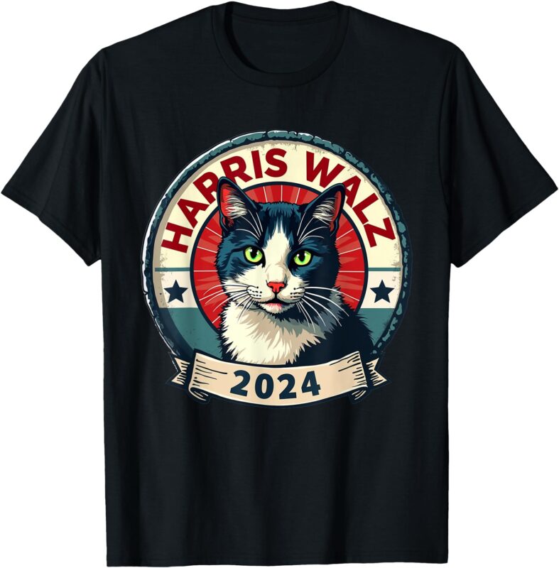 Harris Walz 2024 Funny Cat Election Kamala Harris Tim Waltz T-Shirt