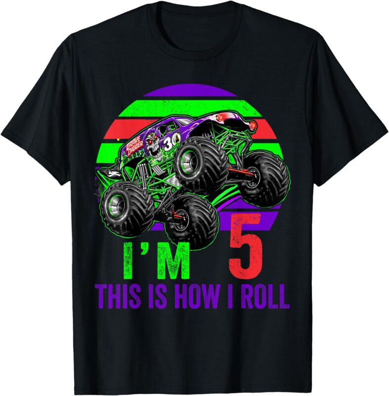 I’m 5 This Is How I Roll Monster Truck Car 5th Birthday Boys T-Shirt