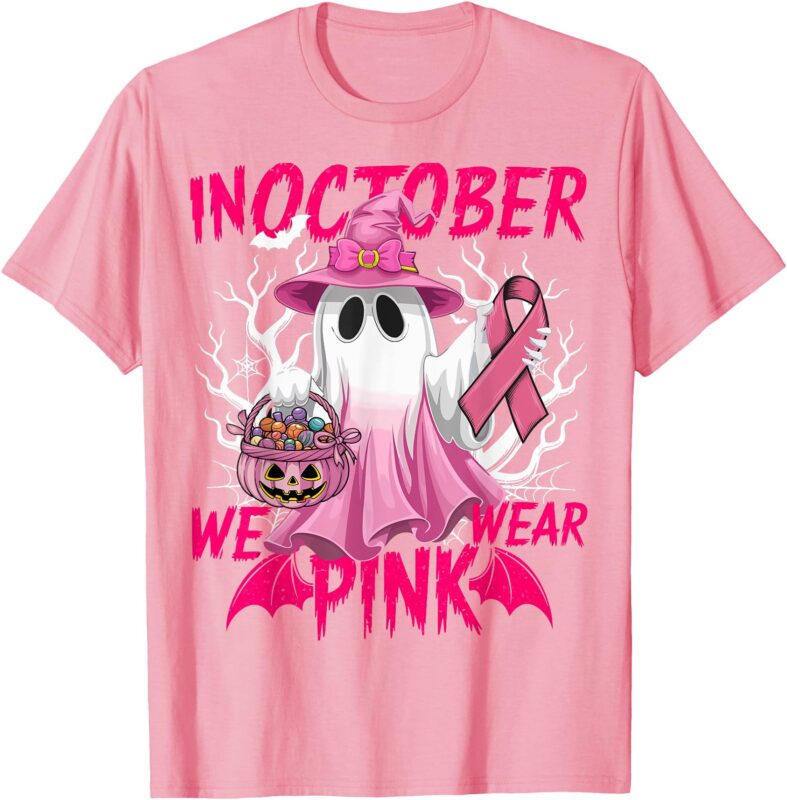 In October We Wear Pink Shirt Breast Cancer Awareness Ghost T-Shirt