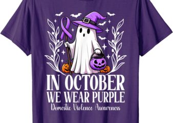 In October We Wear Purple Domestic Violence Ghost Halloween T-Shirt