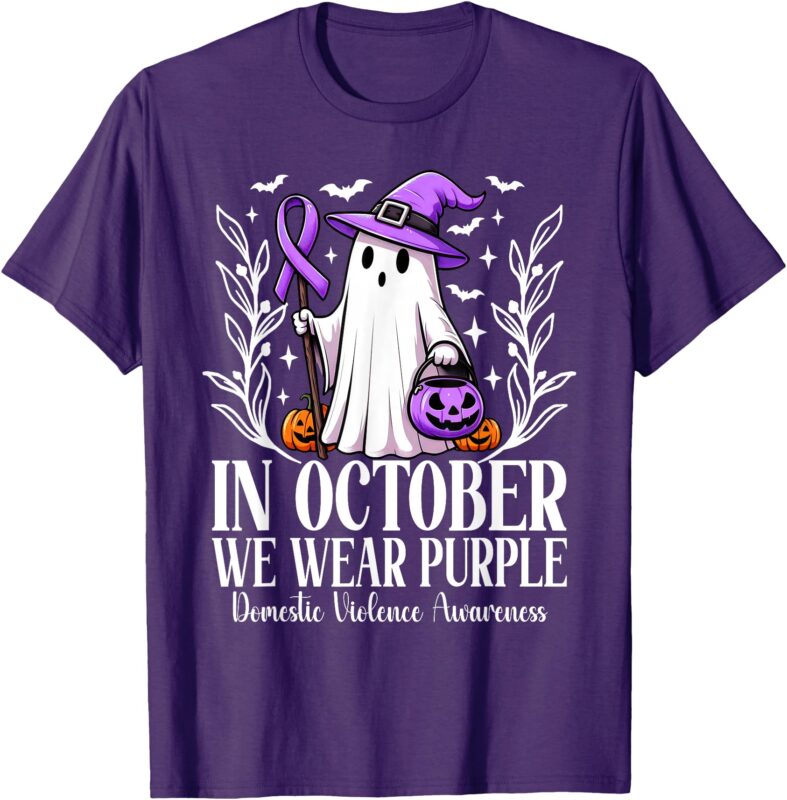 In October We Wear Purple Domestic Violence Ghost Halloween T-Shirt