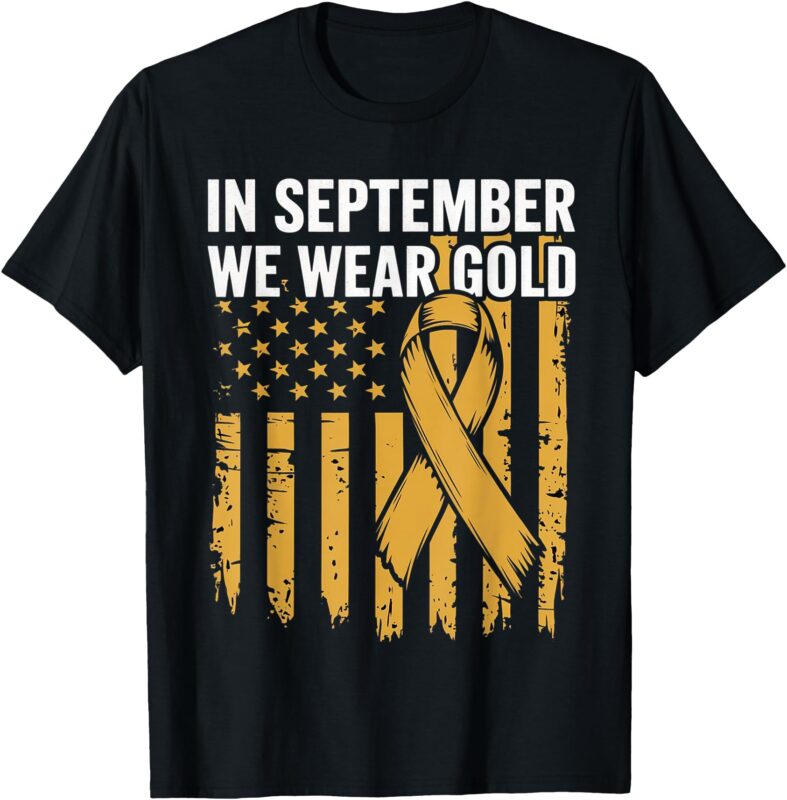 In September We Wear Gold Childhood Cancer Awareness Us Flag T-Shirt