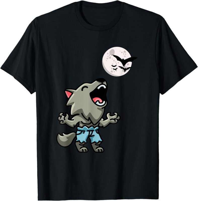 Kawaii Werewolf Howling at the night sky Full Moon Monster T-Shirt
