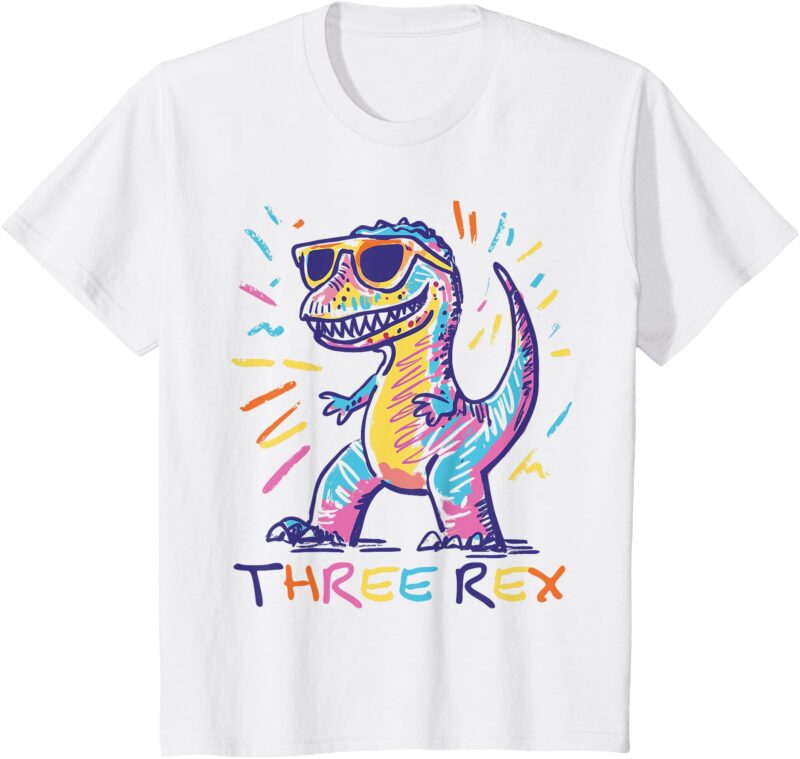 Kids Three Rex 3rd Birthday Gifts Third Dinosaur Boy 3 Years Old T-Shirt