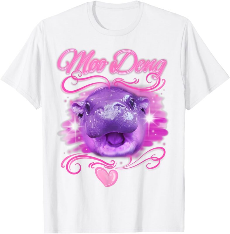 Moo Deng Airbrush Cute Baby Hippo Moo Deng Bouncy Pig T-Shirt