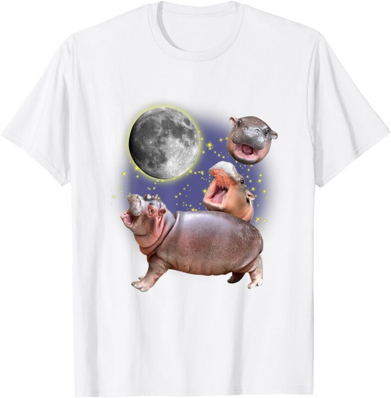 Moo Deng Bouncy Pig in Thai Picture Howling Under The Moon T-Shirt