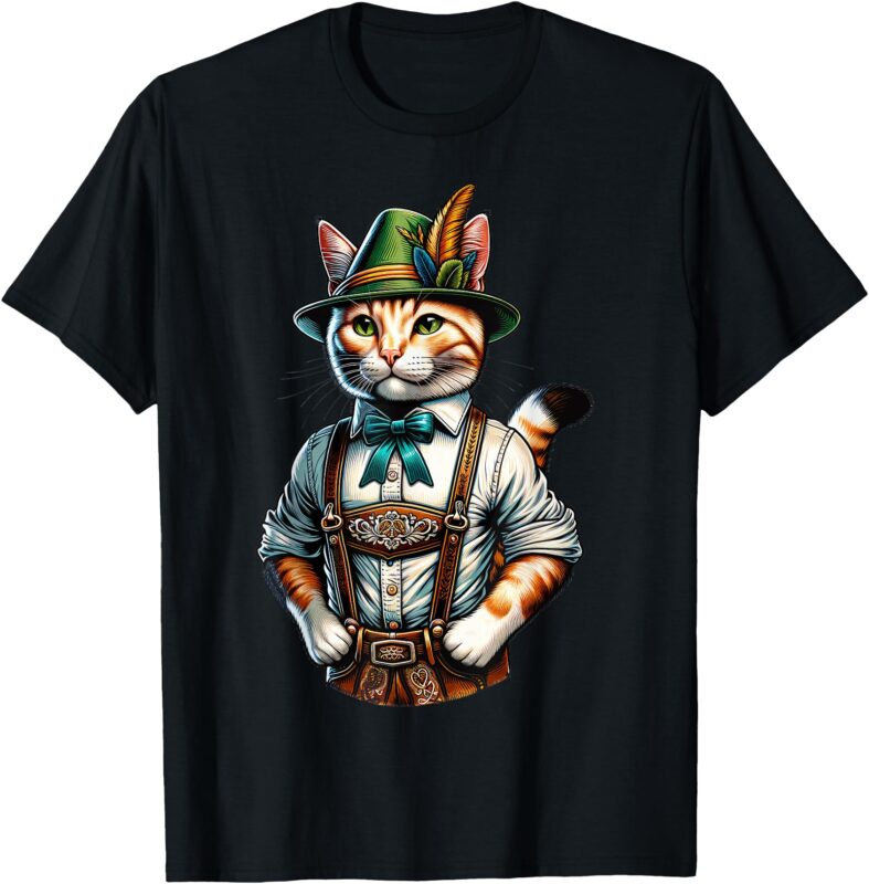 Oktoberfest Cat Funny German Bavarian Lederhosen Cat Lover T-Shirt