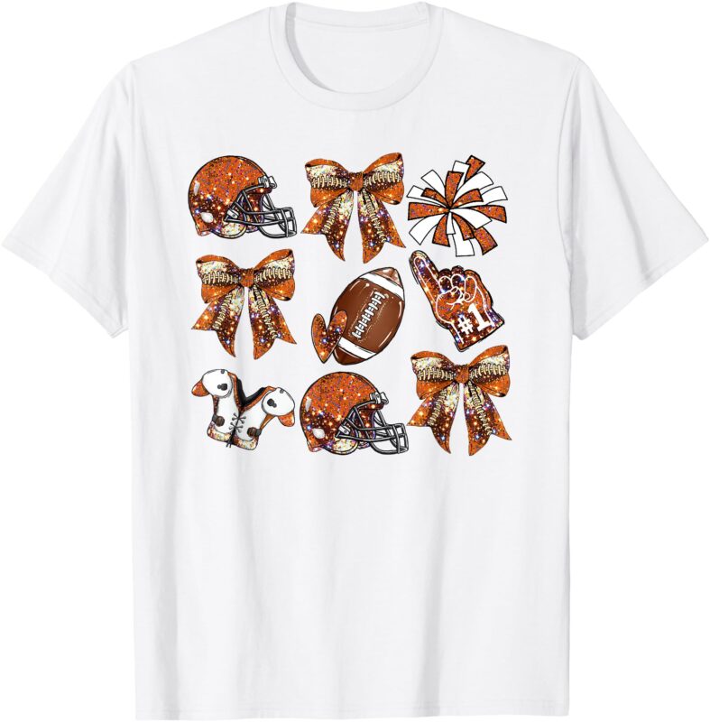 Orange Coquette Bow Football Game Day Women Girls Kids T-Shirt