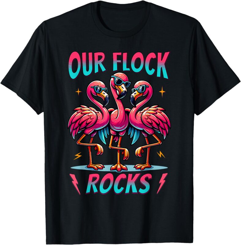 Our Flock Rocks Cute Flamingo Matching Family Vacation Group T-Shirt