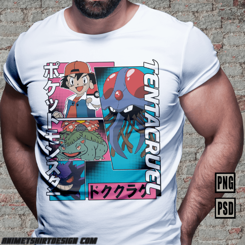 [PART#13] POKEMON MONSTER RETRO COMIC ANIME TSHIRT DESIGN BUNDLE WHITE SHIRT