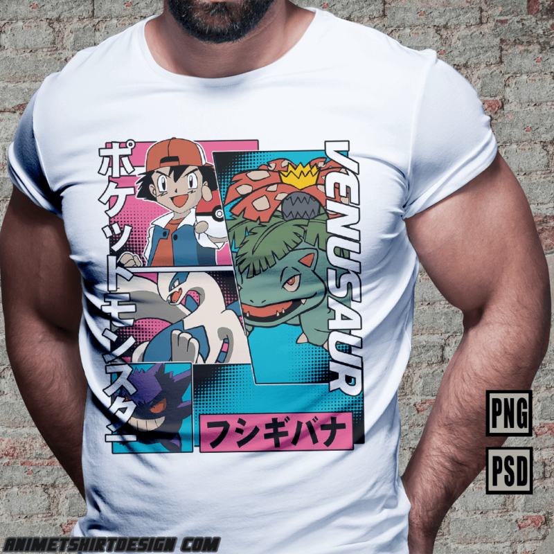 [PART#13] POKEMON MONSTER RETRO COMIC ANIME TSHIRT DESIGN BUNDLE WHITE SHIRT