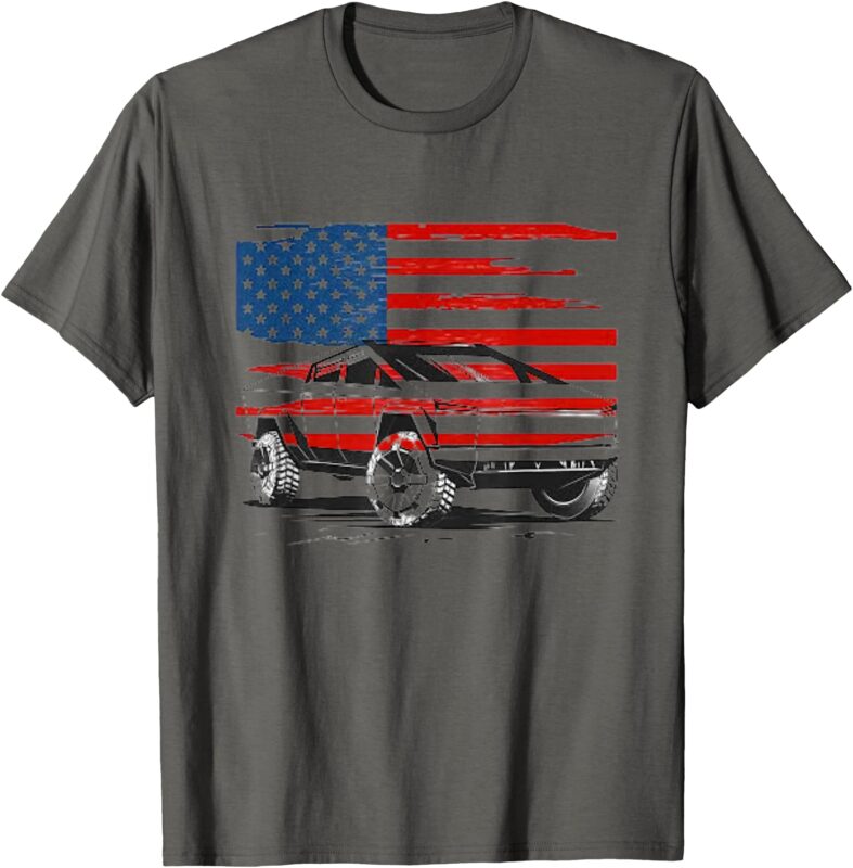 Patriotic American Flag Red White and Blue with Syber Truck T-Shirt
