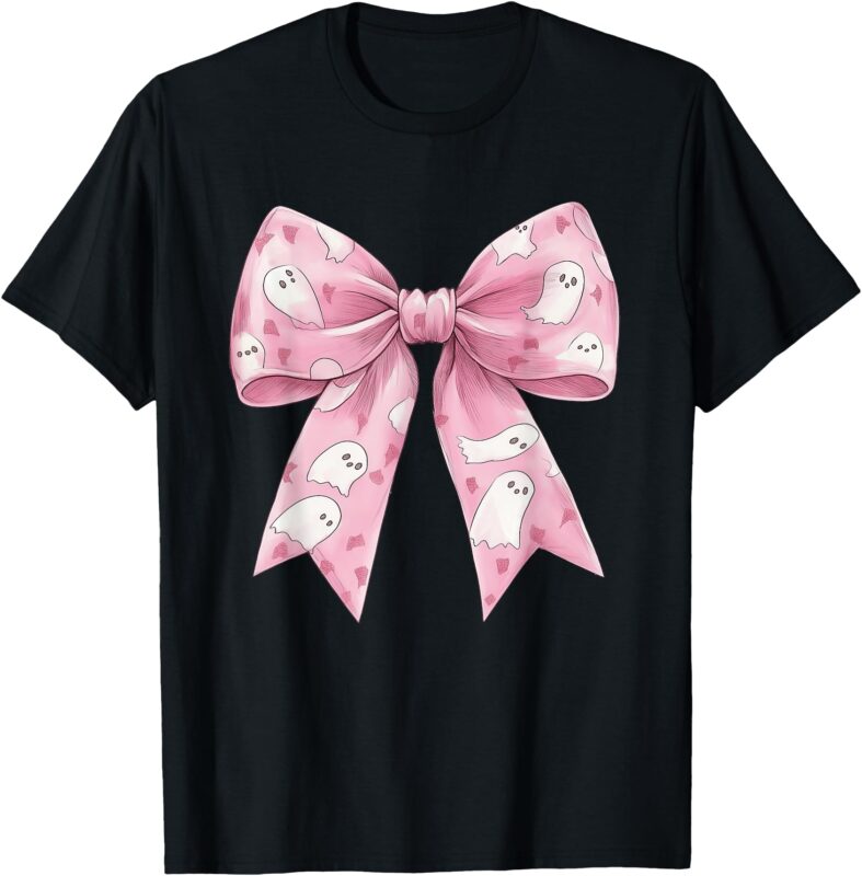 Pink Ghost Bow Coquette Halloween Spooky Season Womens Girls T-Shirt