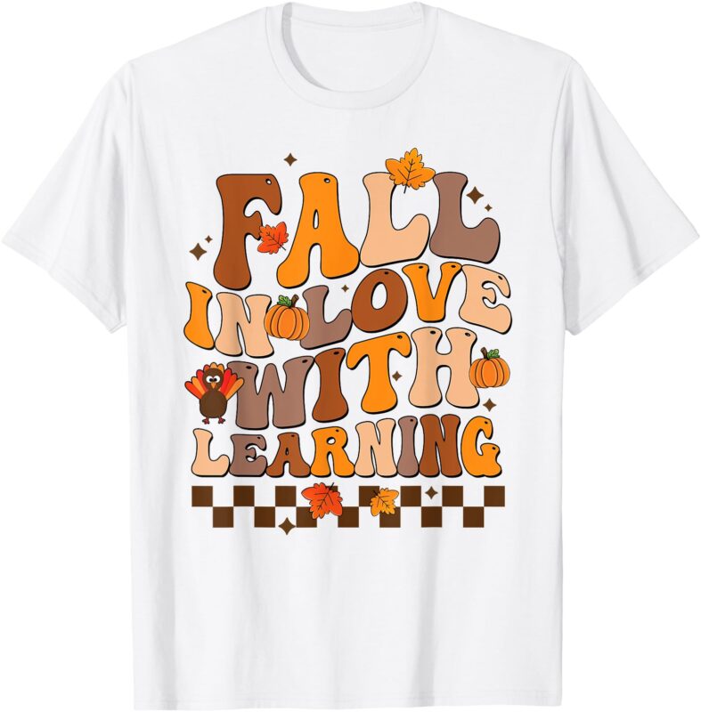 Retro Fall In Love Learning Teacher Pumpkin Spooky Teacher T-Shirt