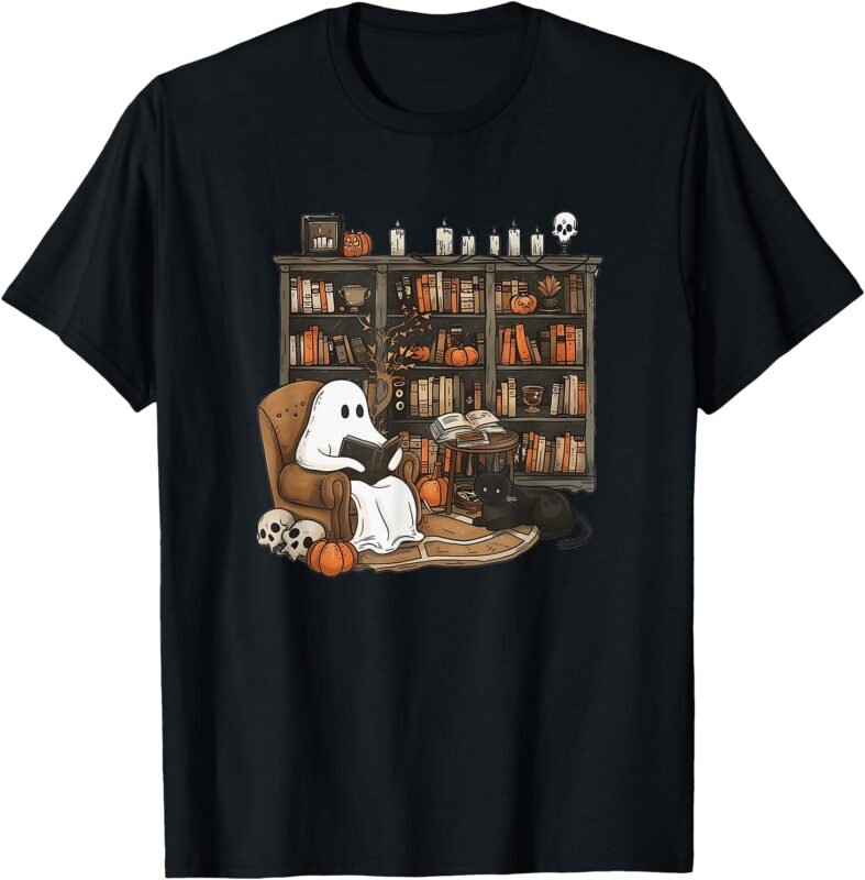 Retro Ghost Reading Books, Librarian Ghost Halloween T-Shirt
