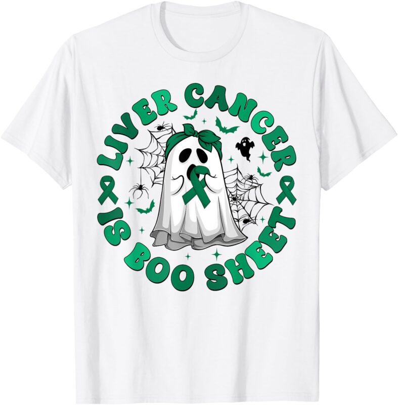 Retro Groovy Liver Cancer Is Boo Sheet Ghost Green Ribbon T-Shirt