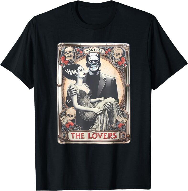 Retro Halloween Frankenstein Lovers Tarot Card Halloween T-Shirt