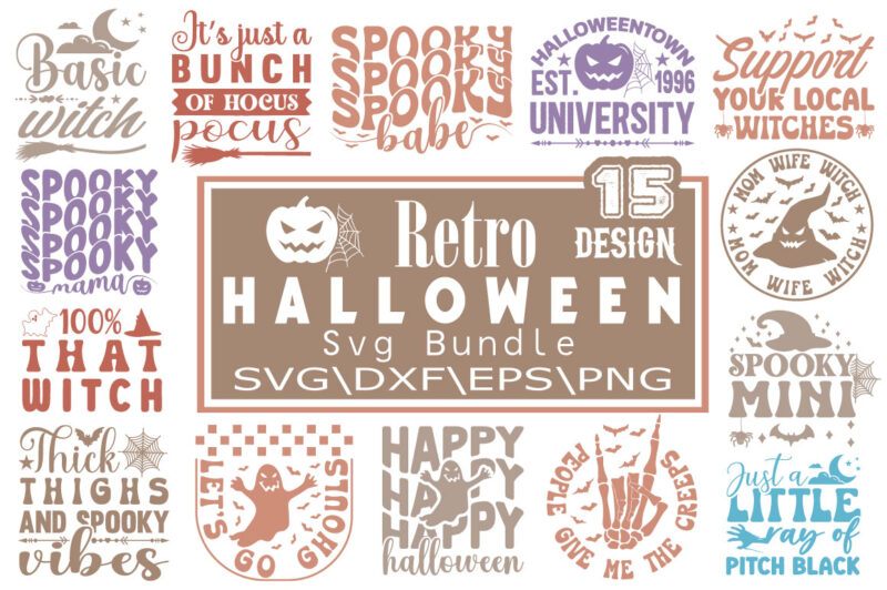 Retro Halloween T-shirt Bundle Retro Halloween SVG Bundle