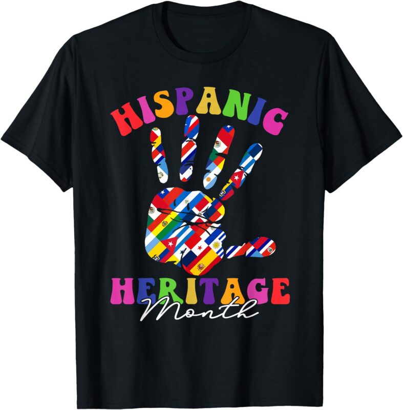 Retro Hispanic Heritage Month All Countries Heart Hands T-Shirt