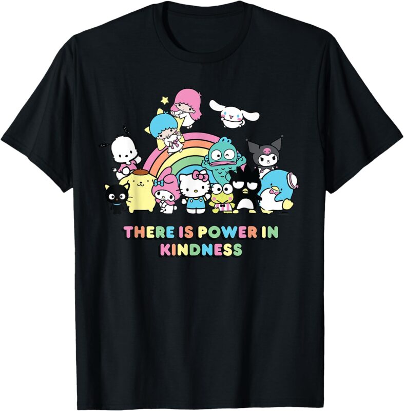 Sanrio Hello Kitty & Friends Power in Kindness Black Classic Fit T-Shirt, Crew Neck, Short Sleeve