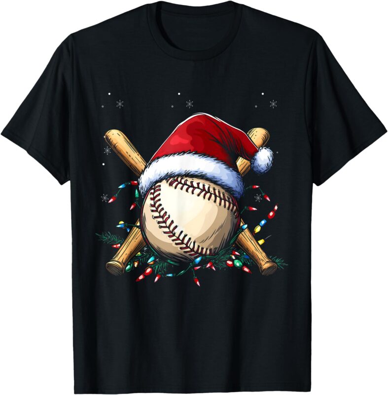 Santa Sports Design For Men Boys Christmas Baseball Player T-Shirt