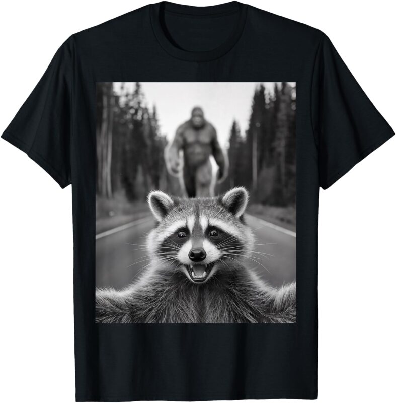 Scared Raccoon Selfie With Sasquatch Bigfoot , Funny Raccoon T-Shirt