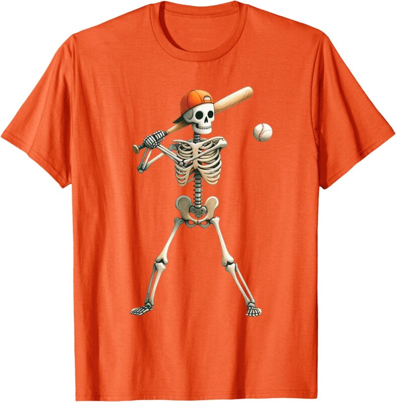 Skeleton Baseball Halloween Costume Funny Men Boys Kids Tee T-Shirt