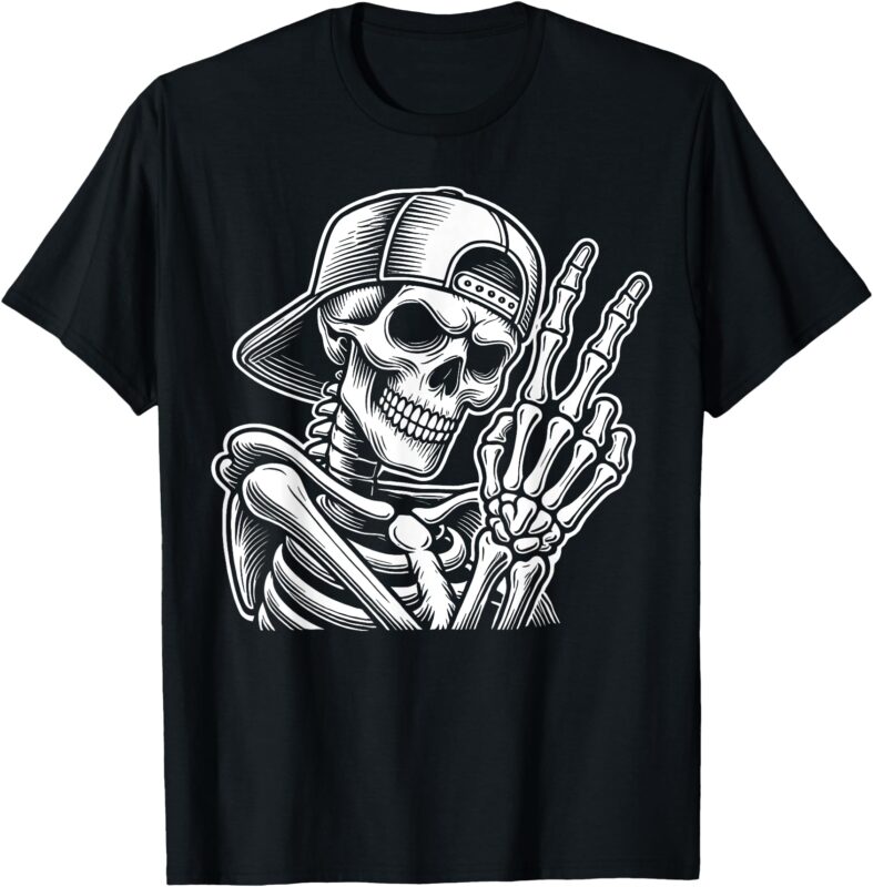 Skeleton Hand Peace Sign Retro Halloween Skeleton Hand Sign T-Shirt