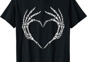 Skeleton Hands Heart Sign Retro Halloween Costume Women Girl T-Shirt