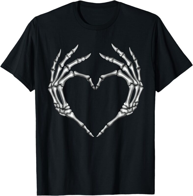 Skeleton Hands Heart Sign Retro Halloween Costume Women Girl T-Shirt