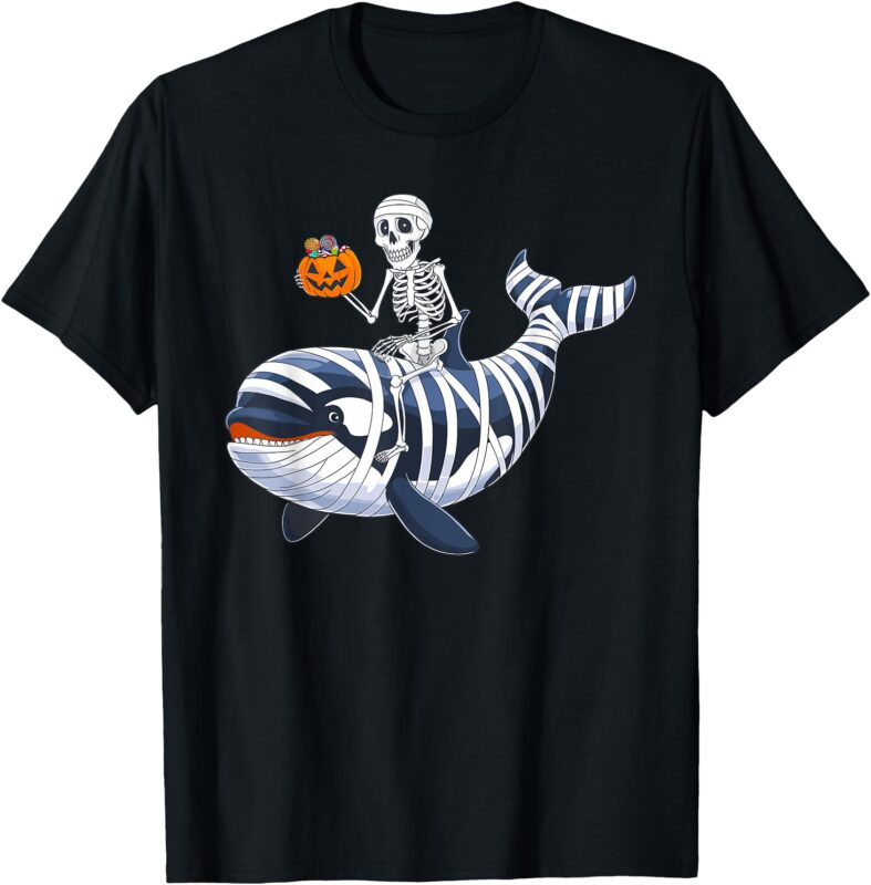 Skeleton Riding Mummy Orca Halloween Candy Whale T-Shirt
