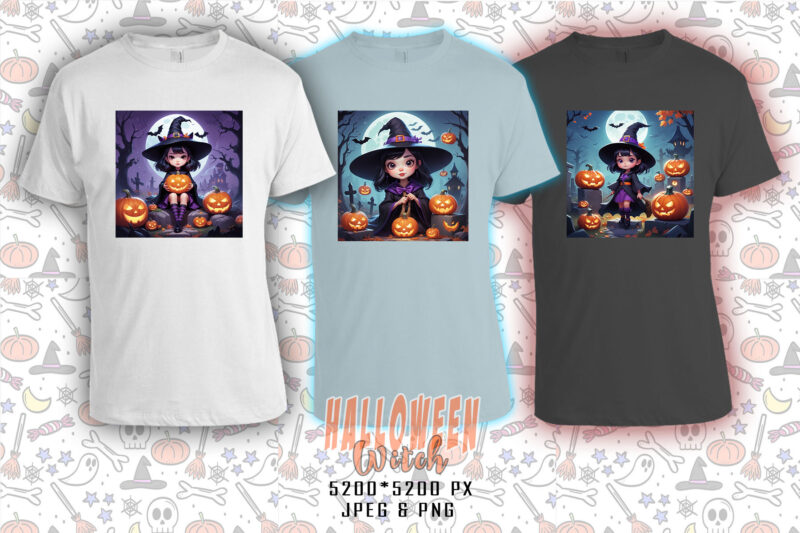 Retro Halloween Cartoon Witch Lady t-shirt design bundle of 20 designs – download instantly Retro Vintage T-shirt Illustration