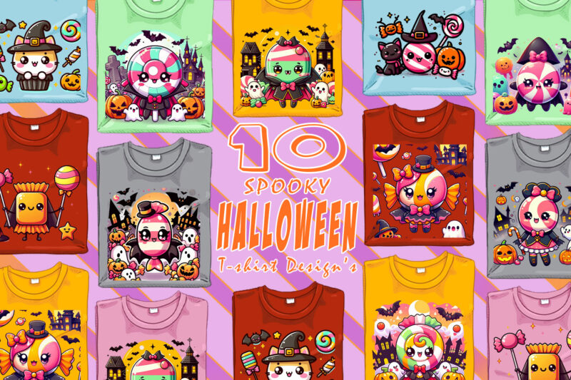 Spooky Ghost Halloween t-shirt design bundle with 10 designs