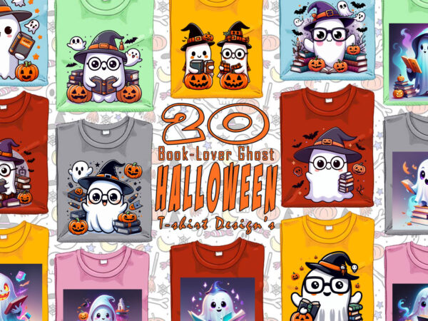 Magical halloween spooky ghost with book of halloween t-shirt design bundle with 20 designs Magical halloween spooky ghost with book of halloween t-shirt design bundle with 20 designs