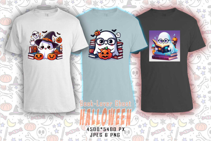 Bookish Ghost Halloween t-shirt design bundle with 20 png & jpeg designs