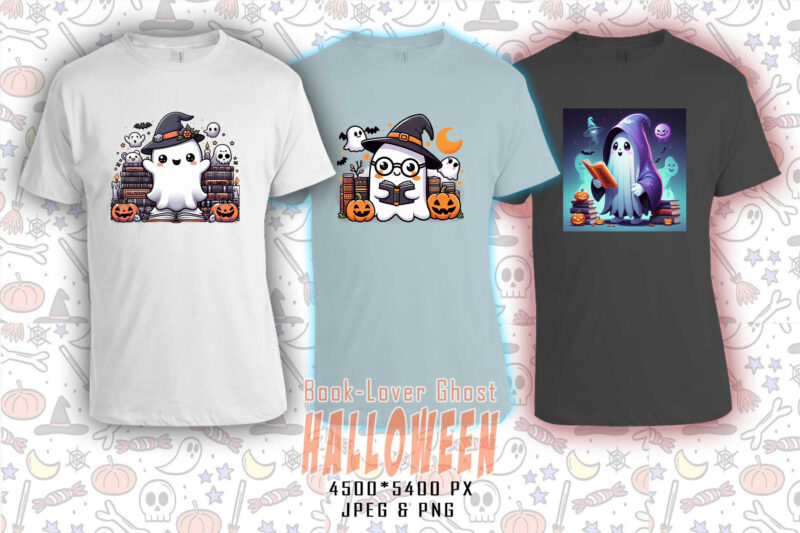 Magical Halloween Spooky Ghost with Book of Halloween t-shirt design bundle with 20 designs