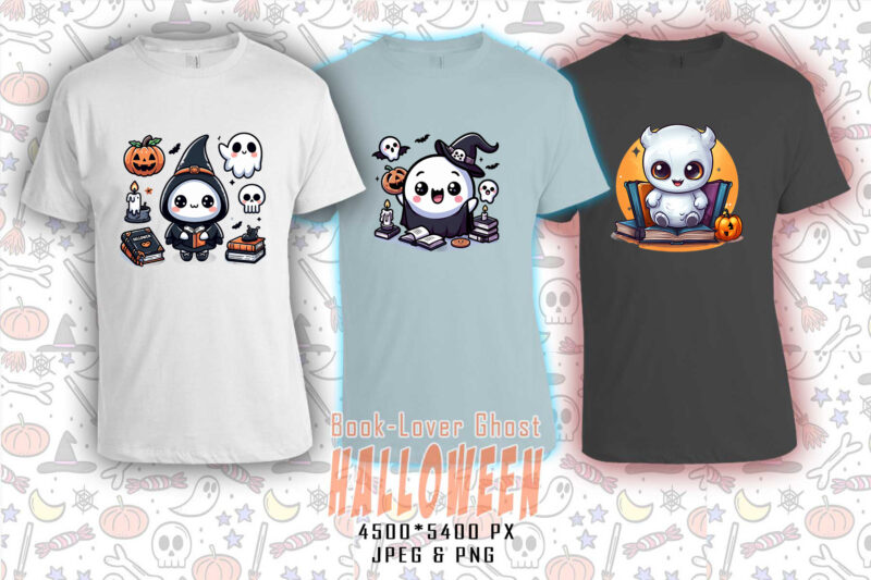 Magical Book of Halloween Cute Ghost t-shirt design bundle with 20 design